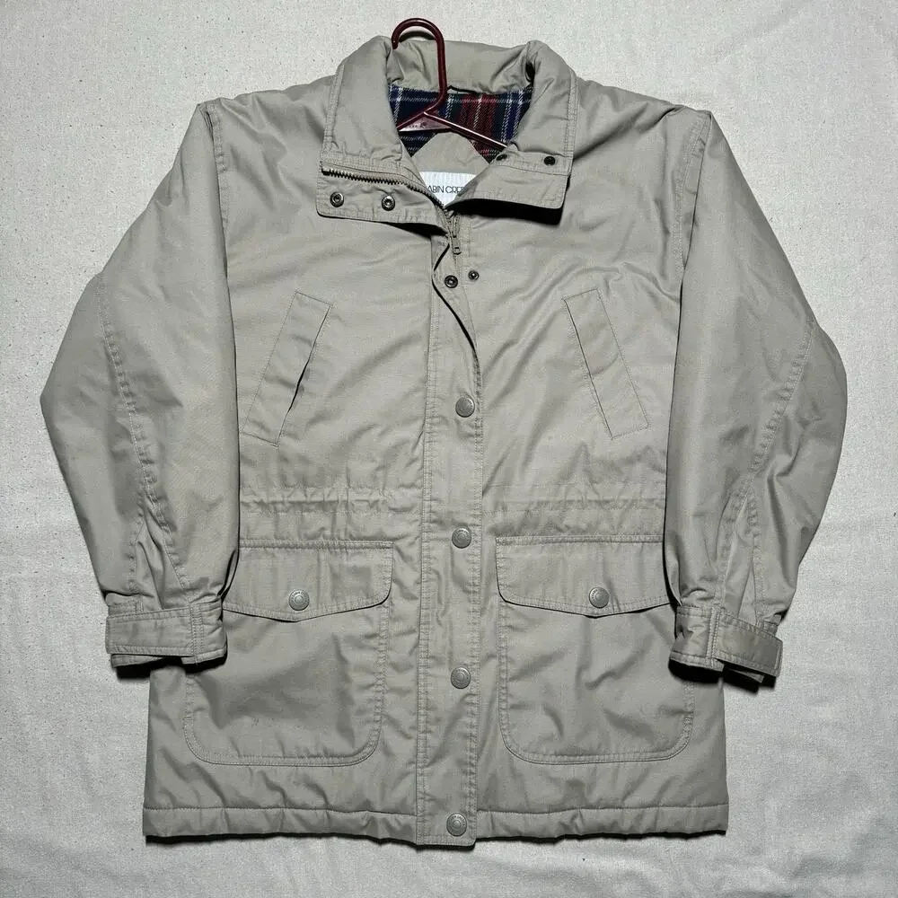 Cabin Creek Barn Field Jacket Beige Flannel Lined Pockets Full Zip Womens Small - Picture 2 of 10